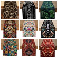 Chemin de table et nappe en lin personnalisables à imprimé léopard, style bohème mexicain, motif crâne - Meilleures ventes