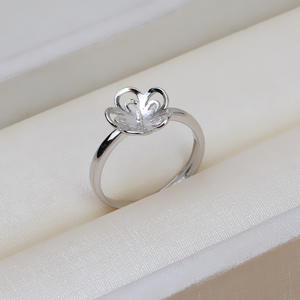Anillo Abierto en Forma de Flor de Plata S925, Accesorios de Joyería DIY, Soporte Vacío para Perlas de Mujer, Tamaño de Perla de 6 mm - Product Image 3