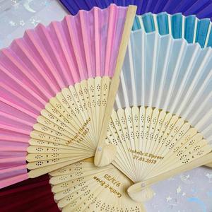 Wholesale Wedding Hand Held White Paper Fans Custom Printed Logo Folding Bamboo Handfan Rib - Product Image 3