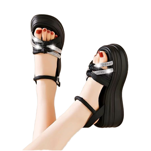 Sandales pour femmes à strass, plateforme à semelle épaisse, à bride unique, style mode, été, style britannique, bout ouvert, style féerique, chaussures romaines en EVA - Product Image 1