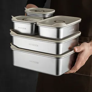 Maxcook 2024 Hot Sale Food Container Storage Box Stainless Steel Lunch Box With Lid Containers For Kitchen