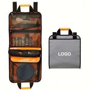 Porte-serviettes portable en toile multi-poches, sac de rangement pour vaisselle de camping, porte-couverts suspendu pour la randonnée en plein air - Product Image 1