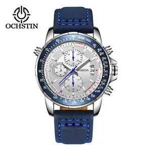 OCHSTIN 6125 dropshipping blue mens quartz watch luxe Genuine Leather Strap water resist date display Concise sports reloj watch