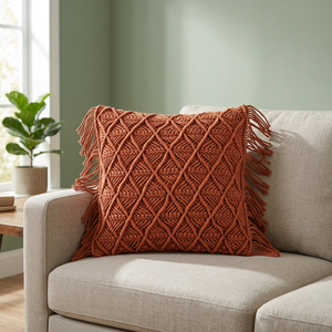 Handmade Macrame Square Cushion <b>Cover</b> Plain Style <b>for</b> Home & Hotel Use at Bulk Price Direct Indian Manufacturer - Product Image 2