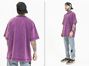 เสื้อยืดวินเทจคุณภาพสูง ทรงโอเวอร์ไซส์ ผ้าฝ้าย 100% ผ่านการซักแล้ว แบบเรียบ ไม่มีลาย สามารถสั่งทำได้ตามต้องการ ทรงหลวม ผ้าถักแบบวินเทจ - Product Image 2