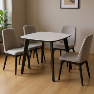 Tavolo da Pranzo Quadrato Homeera 80x80cm con Piano in Marmo e Gambe in Legno, Set Completo, Design Moderno e Minimalista per Arredamento Casa - Product Image 2