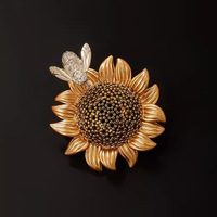 Bros Pin Bunga Matahari Lebah Vintage, Kristal Alloy, Serangga, Bunga Daisy, Perhiasan, Aksesoris Pakaian, Broche De Girasol Ra Abejas
