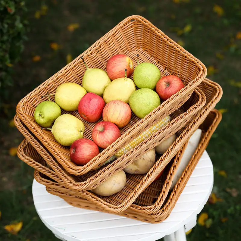 Cesta de ratán tejida para el hogar, cesta organizadora para almacenamiento de frutas, pan y panadería, ideal para regalo