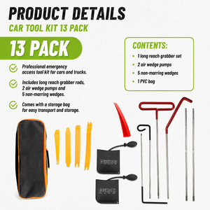 Kit di 13 Attrezzi per Sblocco Veicoli con Pinza Lunga 65 Pollici, 2 Cunei ad Aria e 5 Cunei Anti-graffio per Assistenza Stradale - Product Image 3