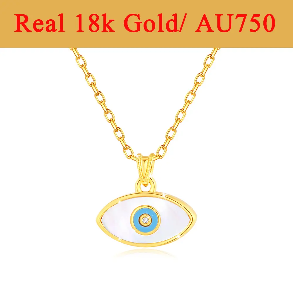 AU750 Gold-Schmuck Großhandel Lieferant Damen Männer personalisiert natürliche Muschel Dämon weiße Augen Anhänger