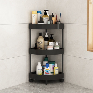 Bathroom Corner <b>Shelf</b> 4 Tier Circular Plastic Storage Rack Floor Standing With Wheels For Bathroom Organization - Product Image 4