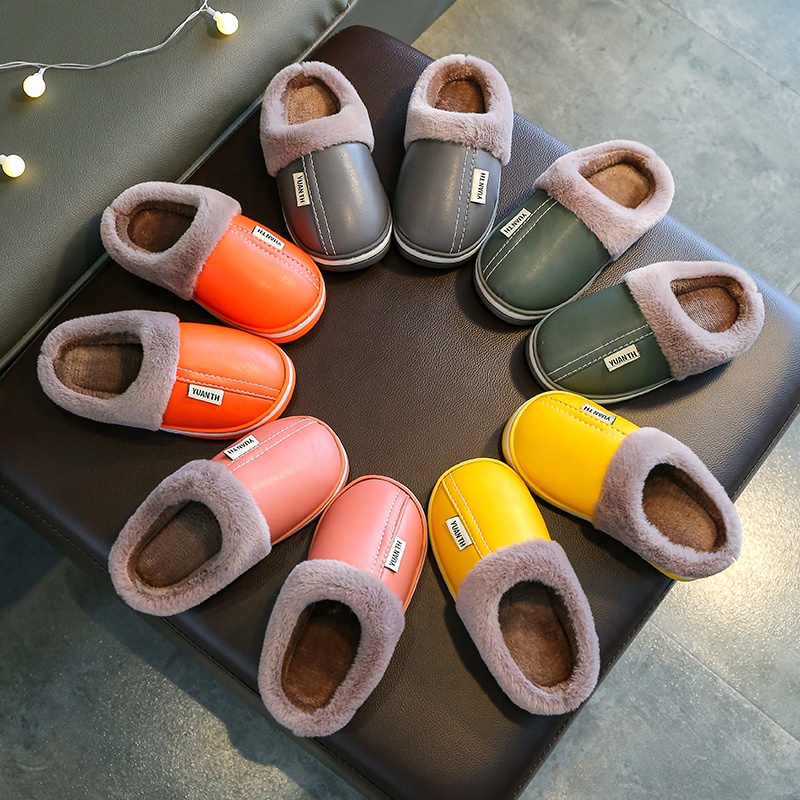 Детские зимние тапочки в стиле ретро, водонепроницаемая обувь на платформе, теплые домашние тапочки, мягкие пушистые тапочки высокого качества