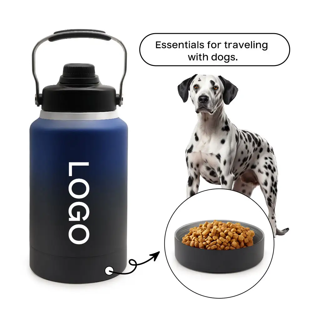 Botella de agua de viaje para mascotas con logotipo personalizado, botella de agua portátil de acero inoxidable para perros, botella de agua térmica para mascotas para perros grandes