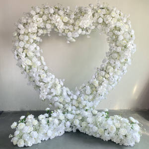 Base en tissu blanc Arrangement de fleurs artificielles décoratif en forme de coeur arc de <span class=keywords><strong>mariage</strong></span> toile de fond décoration d'événement en plein air - Product Image 4