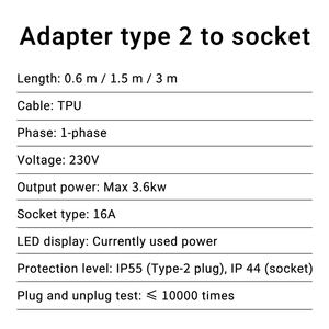 Type 2 to Schuko Adapter for <strong>Charging</strong> <strong>Station</strong> Type 2 Discharge Pillar 230V 16A 3.6 kW for Scooter Electric Wheelchair <strong>E</strong>-<strong>Bike</strong> - Product Image 3