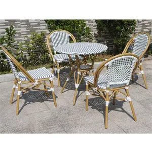 French style aluminum in bamboo look bistro restaurant cafe chair and table set