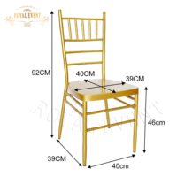 Chaise Chiavari empilable en métal doré à prix de gros pour mariages, hôtels, restaurants et événements festifs
