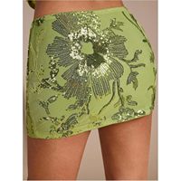 FOXA Robe moulante mini sans manches à taille naturelle, imprimé floral et sequins, pour femme, idéale pour les soirées estivales, clubs et fêtes, vert