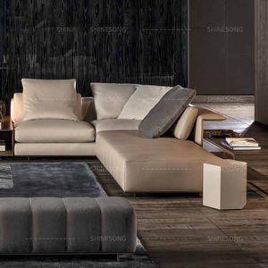 काले रंग आधुनिक डिजाइन सोफे चमड़े की सामग्री कमरे में रहने वाले फर्नीचर एल आकार सोफे लाउंज सोफे सोफे - Product Image 6