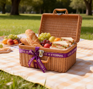 <span class=keywords><strong>Panier</strong></span> de pique-nique en rotin marron personnalisé en plastique vide pour cadeaux, vente en gros, OEM - Product Image 5