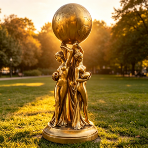 Scultura in Bronzo Dorato di Tre Signore che Sostengono il Globo, Statua della Dea Terra, Scultura in Metallo della Terra, Statua a Grandezza Naturale 'Il Mondo è Tuo' - Product Image 6