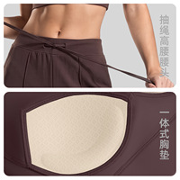 Pakaian Wanita Musim Gugur, Baju Yoga High-Waisted Pelangsing untuk Wanita, Baju Yoga Satu Potong dengan Bra Terintegrasi Punggung Terbuka, Set Yoga Solid, Pakaian Olahraga