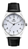 Montre pour homme MEDEO Luxury Charm MIYOTA, mouvement analogique, bracelet en cuir noir 24 mm, acier inoxydable, étanche, aiguilles lumineuses.