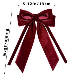 Lazos de terciopelo para el cabello con cinta grande, pinzas para el cabello para mujeres, niñas, bebés y niños pequeños, accesorios para el cabello de metal rojo - Product Image 3
