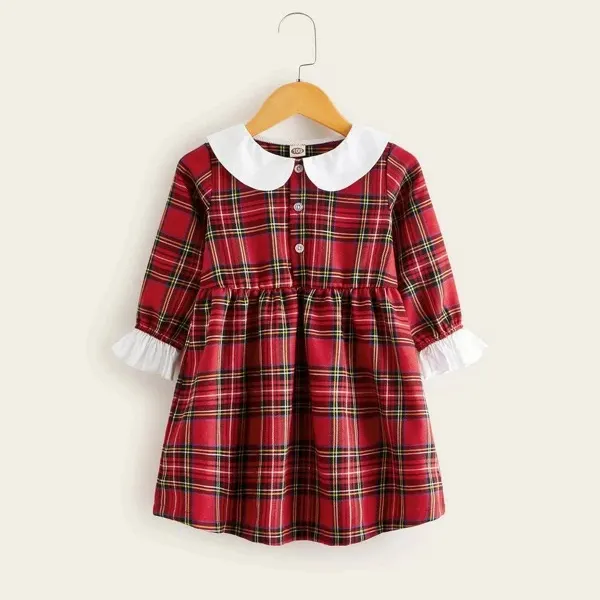 Trumpeter — robe en Tartan pour petite fille, col cylindrique, panneau contrasté, chemise à carreaux