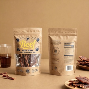 Bolsas de Papel Kraft Reutilizables y Reciclables con Cierre, Ventana Transparente e Impresión en Huecograbado para Empacar Carne Seca - Product Image 3