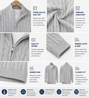 Pull en maille torsadée pour homme, style Old Money, col zippé, en mélange de coton doux, classique, pour l'hiver