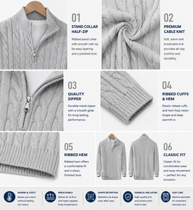 Custom <strong>Old</strong> Money Clothes Men Cable Knit Quarter Zip Sweater Soft Cotton Blend Classic Winter <strong>Pullover</strong> Style Knitwear - Product Image 2