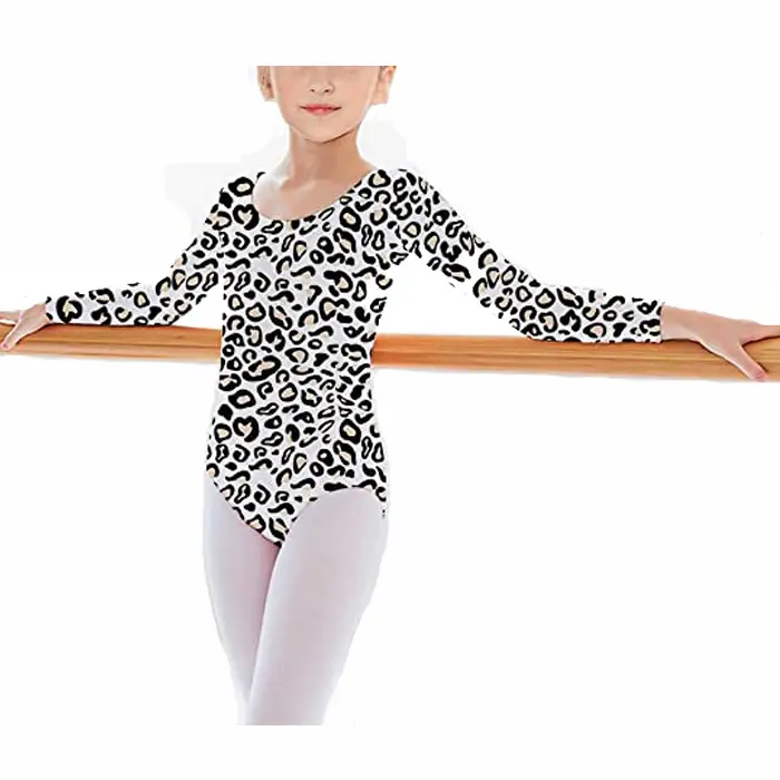 Custom Leopard Print Gymnastics Leotards Kids Long Sleeve Athletic Dance Ballet Clothes Activewear