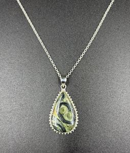 Collar de jaspe Kambaba hecho a mano, Plata de Ley 925 con cadena ajustable, rodio y chapado en oro, estilo Vintage, joyería nupcial - Product Image 4