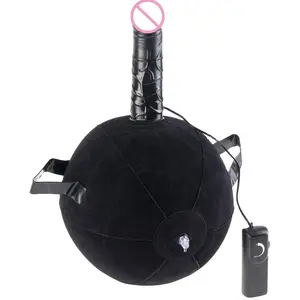 downy flocking inflatable sex bf ball with vibrating dong folding portable ball with built-in vibrating dildo and handles