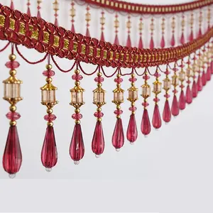 Wholesale Gold Acrylic Lampshade Beaded Fringe、Curtain Glass Beaded Fringe