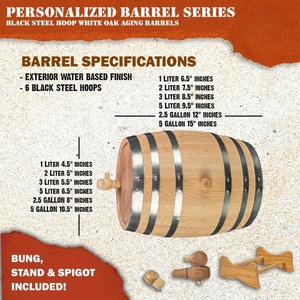 Barril de Roble Personalizado de 1 Litro con Soporte, Tapón y Grifo para Añejar Cócteles, Bourbon, Ron, Tequila, Cerveza, Miel, Vino y Más - Product Image 3