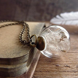 许愿吊坠植物蒲公英玻璃球长发干花玻璃球长项链 - Product Image 2