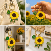 Llavero de Metal de Aleación de Zinc con Esmalte Suave y Relieve 3D de Girasol, Regalo Floral Natural, Souvenir, Logotipo Personalizado, Venta al por Mayor