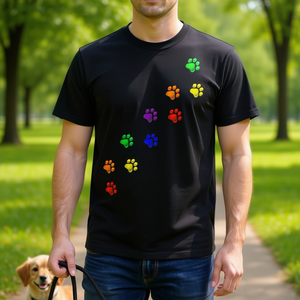 T-shirt pour amoureux des animaux de compagnie, chiens et chats, avec empreintes de pattes arc-en-ciel, Gay Pride - Product Image 3