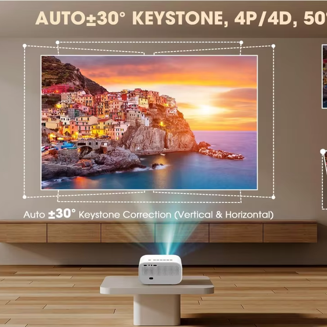 Portable Mini 1080P 4K Supported Auto Focus Auto Keystone Projector Built-in Speakers HIFI Stereo Android Wi-Fi for USB AV AUX
