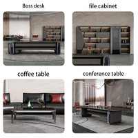 Meubles de bureau commerciaux minimalistes, bureau de direction moderne en forme de L avec armoire pour bureau de PDG, ensemble de table tout-en-un