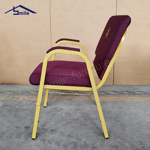 Chaise de conférence rouge SMILE, chaises d'église, design moderne pour extérieur, usage commercial, tissu en lin, rembourrage en mousse, acier, confortable, robuste - Product Image 3