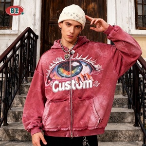 Fabricantes de Ropa al por Mayor, Sudadera con Capucha Desgastada con Lavado Ácido, Sudadera de Forro Polar Vintage de Diseñador, Sudadera con Capucha y Cremallera DTG para Hombre - Product Image 1