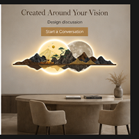 Décoration murale LED en cristal Moon Mountain, paysage oriental panoramique, art lumineux pour hôtel, salon, intérieurs contemporains