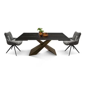 Mesa Extensible Romeo Rectangular Sahara Negra con Patas de Cerámica Bronce X para Comedor Interior - Product Image 3