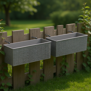 Macetas de Mimbre Sintético con Autorriego, Color Gris, 20 Pulgadas, Rectangulares, para Cercas y Jardines, Paquete de 2 - Product Image 2