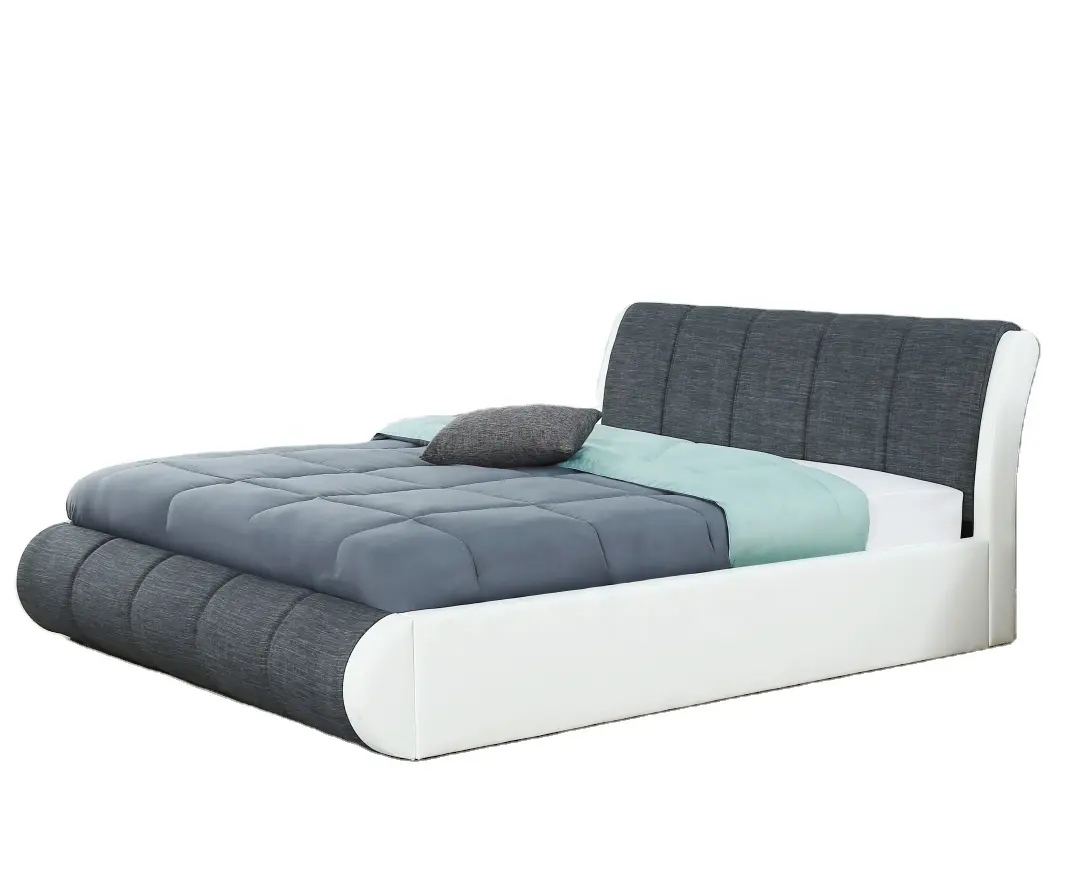 1450G — meuble de chambre à coucher moderne, lit en tissu mixte de cuir avec rangement pour levage de gaz