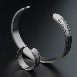 Jewelry Set Vintage Thai Silver Open Cuff Bracelet for <b>Men</b> Retro Oxidized Fashion Jewelry Solid Geometric Carved <b>Bangle</b> Ring - Product Image 2