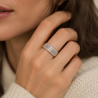 Bague large en laiton plaqué rhodium ajourée avec zircon blanc CZ serti à griffes, bijoux personnalisés Mylove pour femme, cadeau élégant
